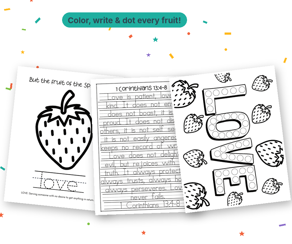 Fruit of the Spirit Activity Pack: Coloring, Scripture Copywork & Bingo