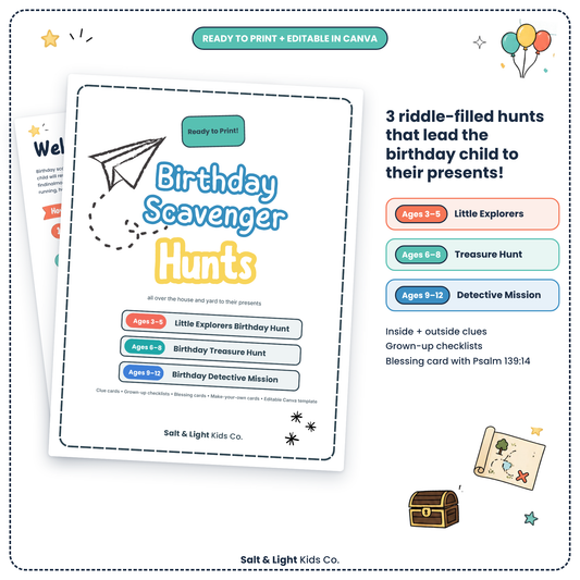 Birthday Scavenger Hunts: Printable Riddle Clue Cards for Kids (Ages 3–12) + Editable Canva Template
