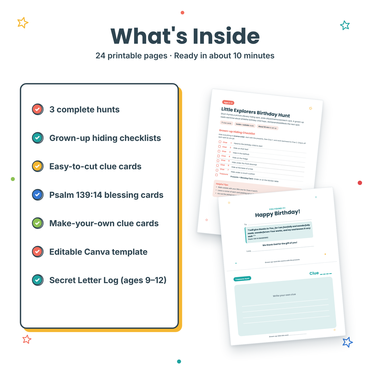 Birthday Scavenger Hunts: Printable Riddle Clue Cards for Kids (Ages 3–12) + Editable Canva Template