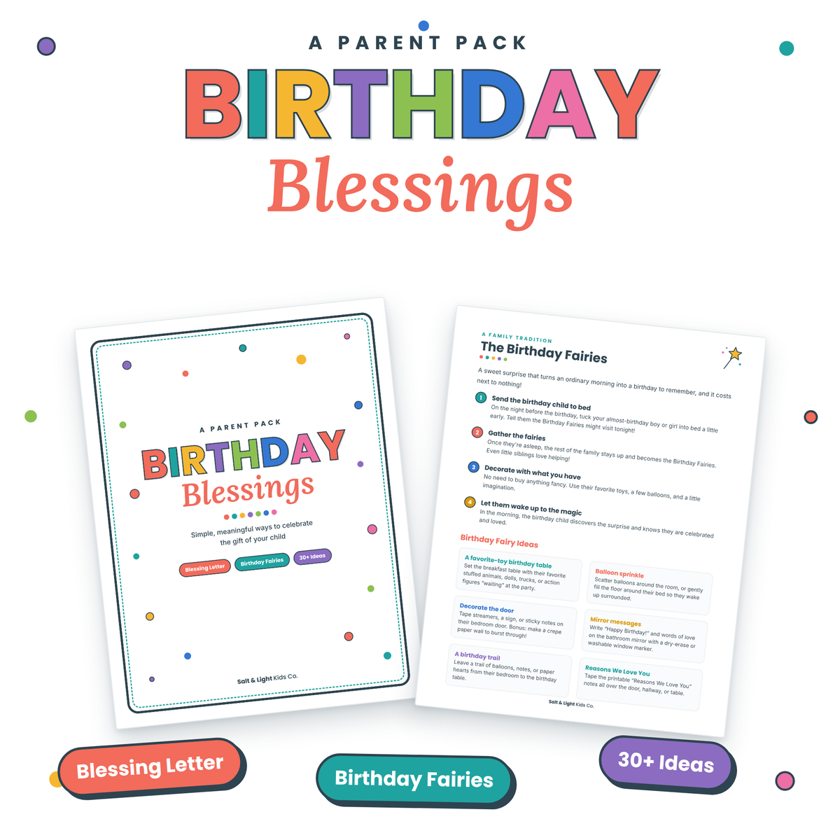 Birthday Blessings Parent Pack: Blessing Letter, Birthday Fairies & 30+ Simple Ideas