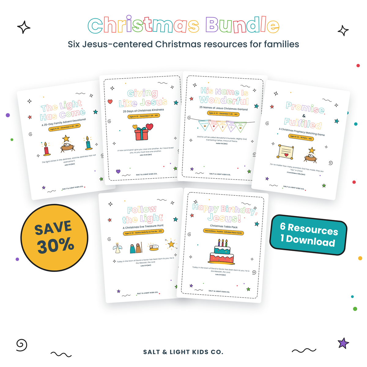 Christmas Bundle: 6 Jesus-Centered Christmas Resources for Families (Save 30%)