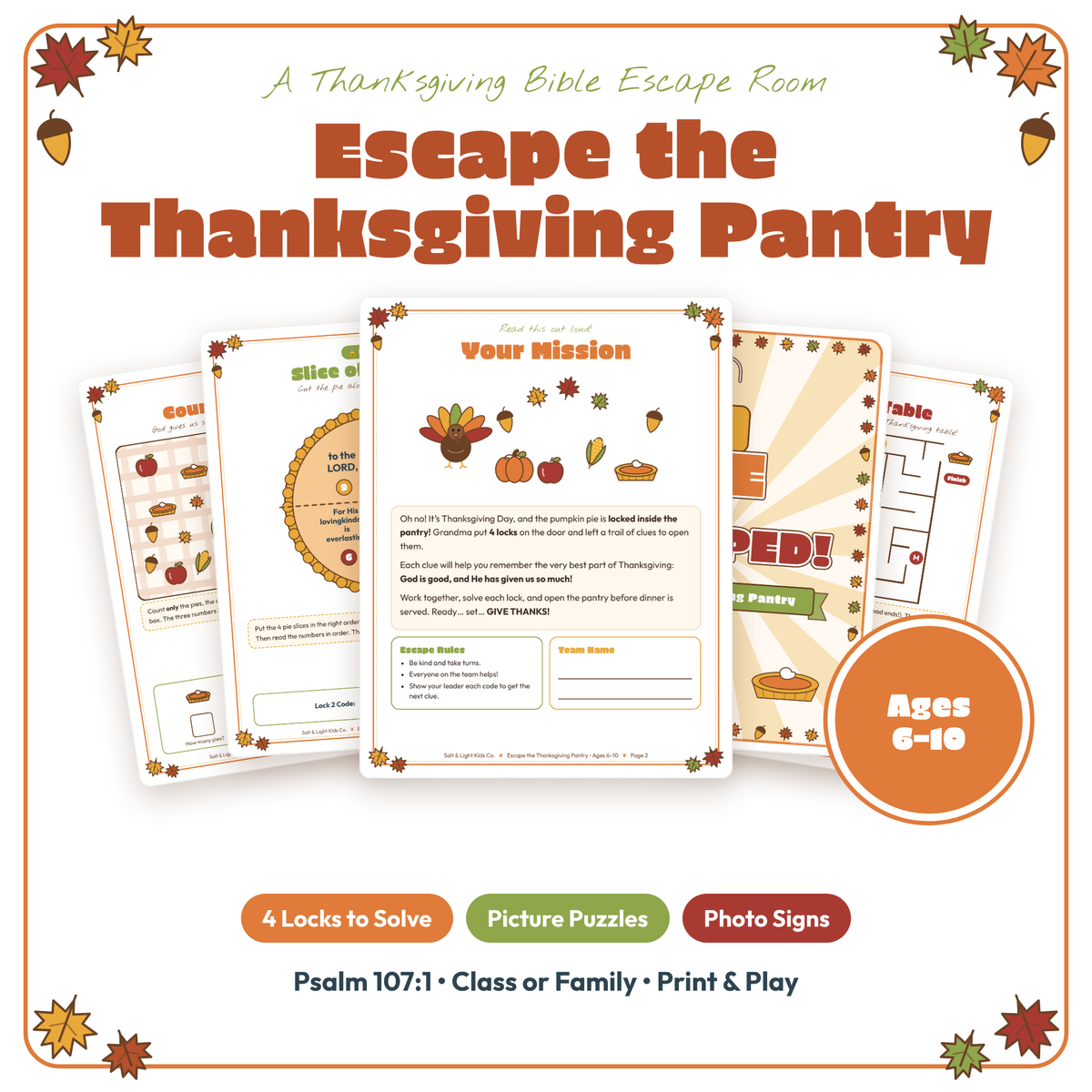 Thanksgiving Escape Room Bundle: Kids (Ages 6–10) + Teen Editions