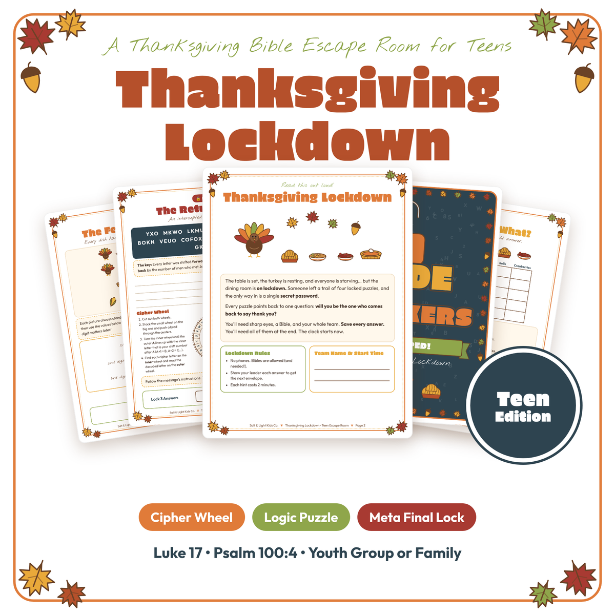 Thanksgiving Escape Room Bundle: Kids (Ages 6–10) + Teen Editions