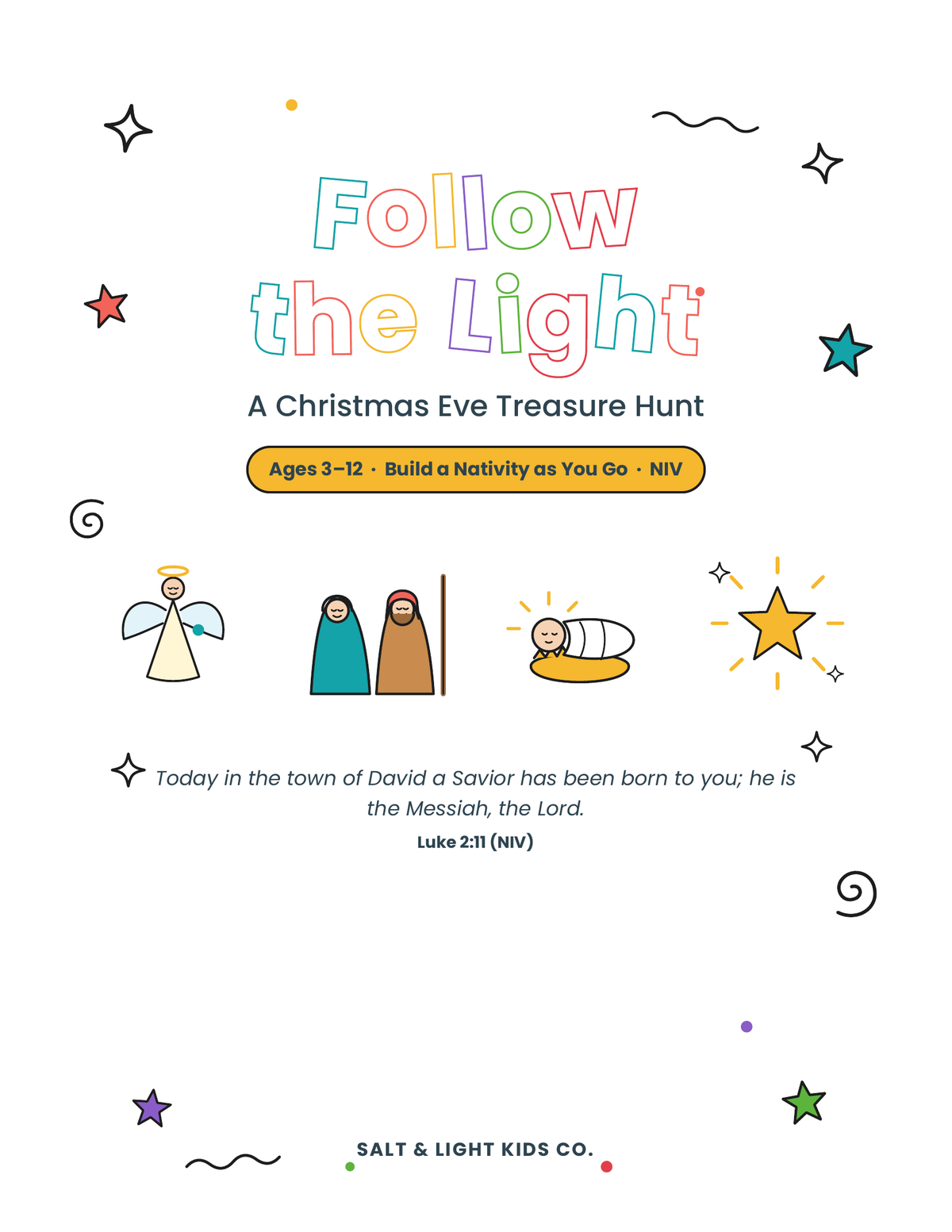 Follow the Light: Christmas Eve Treasure Hunt for Kids (Ages 3–12) + Build-a-Nativity