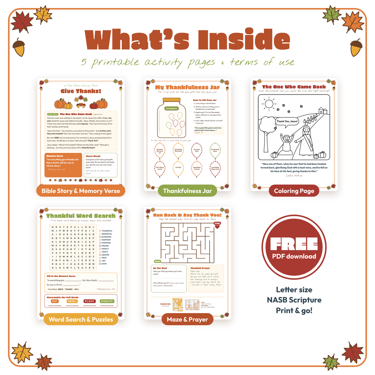 Give Thanks! Free Fall Bible Activity Pack for Kids