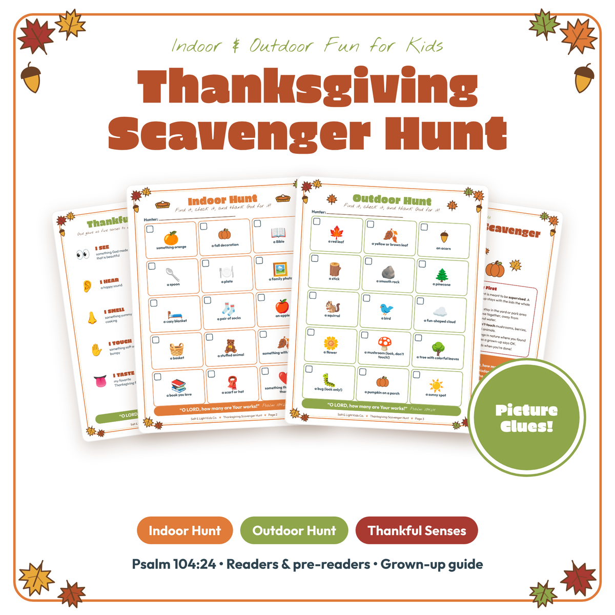 Thanksgiving Scavenger Hunt: Indoor & Outdoor Picture Hunt for Kids