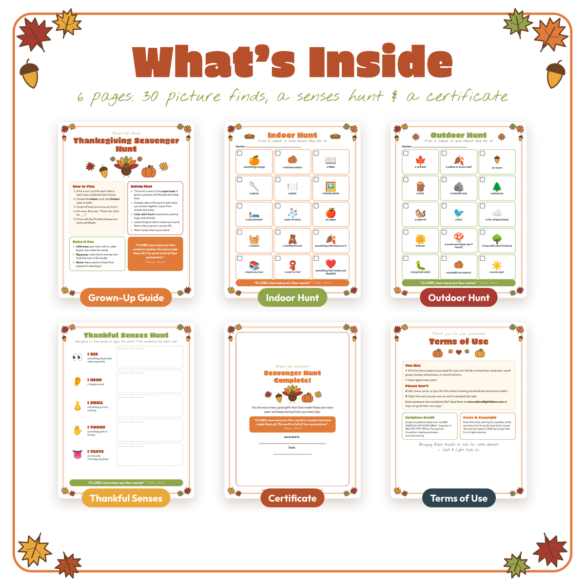 Thanksgiving Scavenger Hunt: Indoor & Outdoor Picture Hunt for Kids