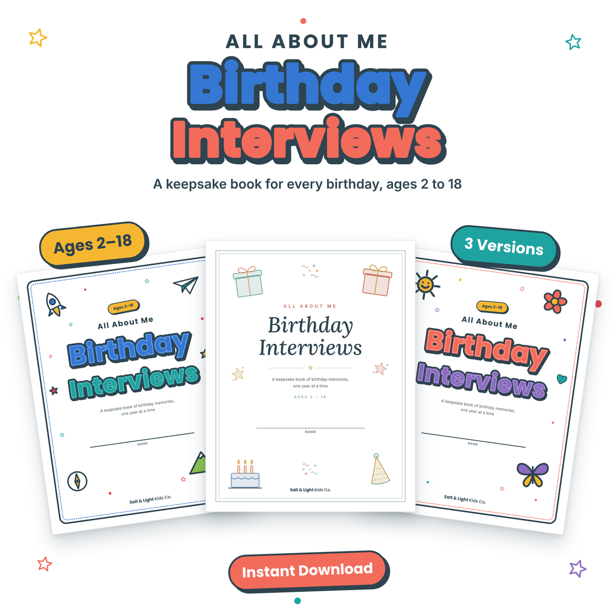 All About Me: Birthday Interviews Keepsake Book (Ages 2–18)