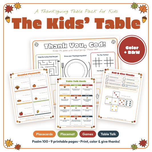The Kids' Table: Thanksgiving Table Pack (Placecards, Placemat & Games)