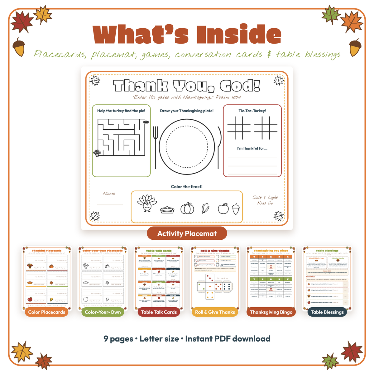 The Kids' Table: Thanksgiving Table Pack (Placecards, Placemat & Games)