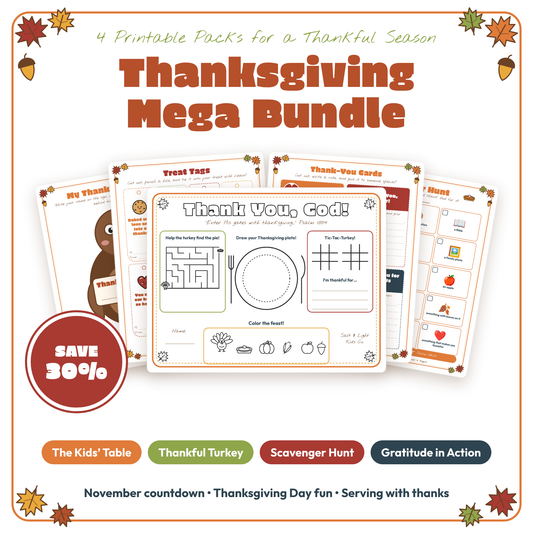 Thanksgiving Mega Bundle: Kids' Table, Thankful Turkey, Scavenger Hunt & Gratitude in Action