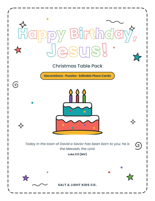 Happy Birthday, Jesus! Christmas Table Pack: Decorations, Puzzles & Editable Place Cards
